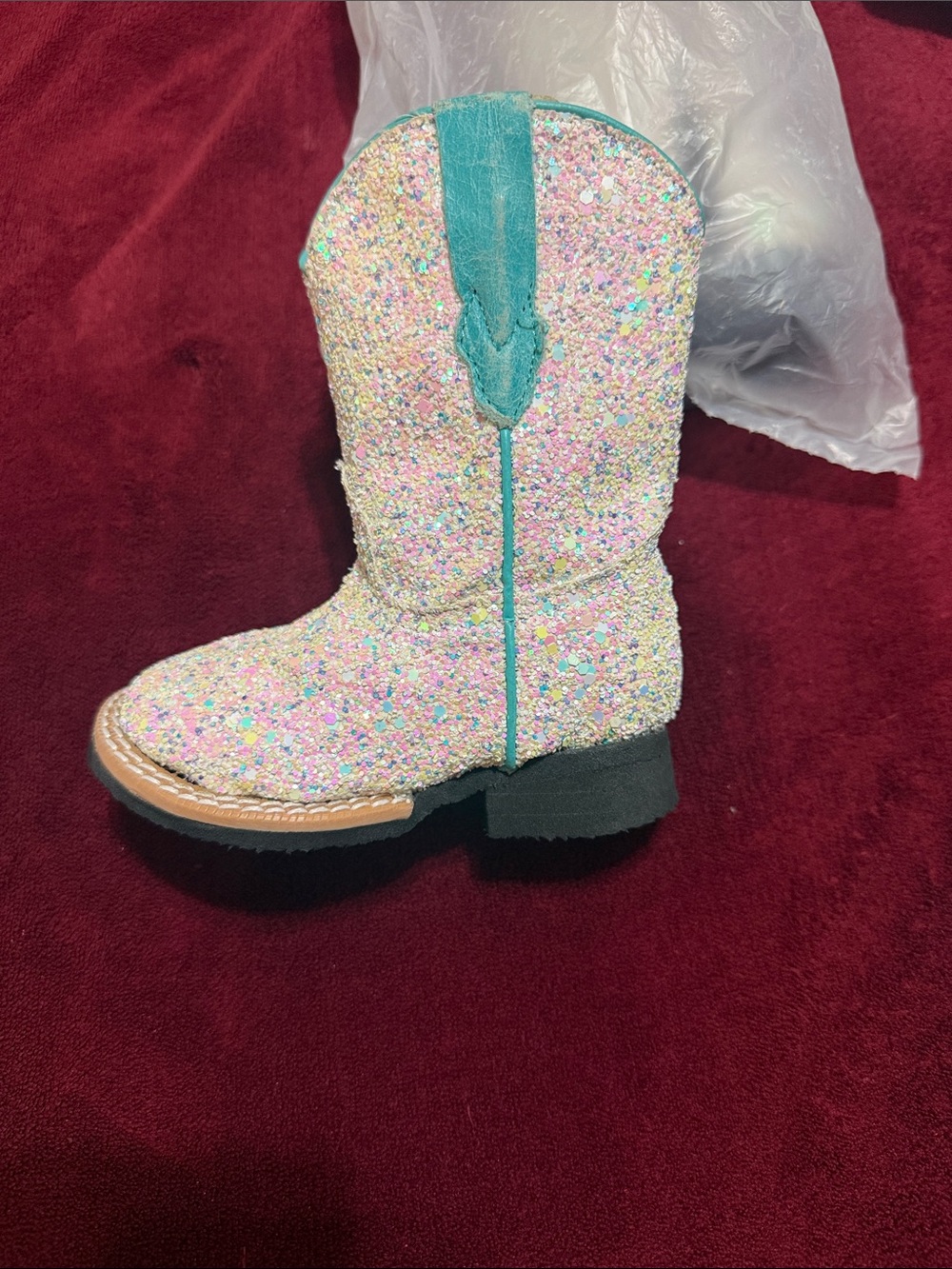 Tanner mark girls mermaid boots Glitter Cowboy Boot - Teal Trim